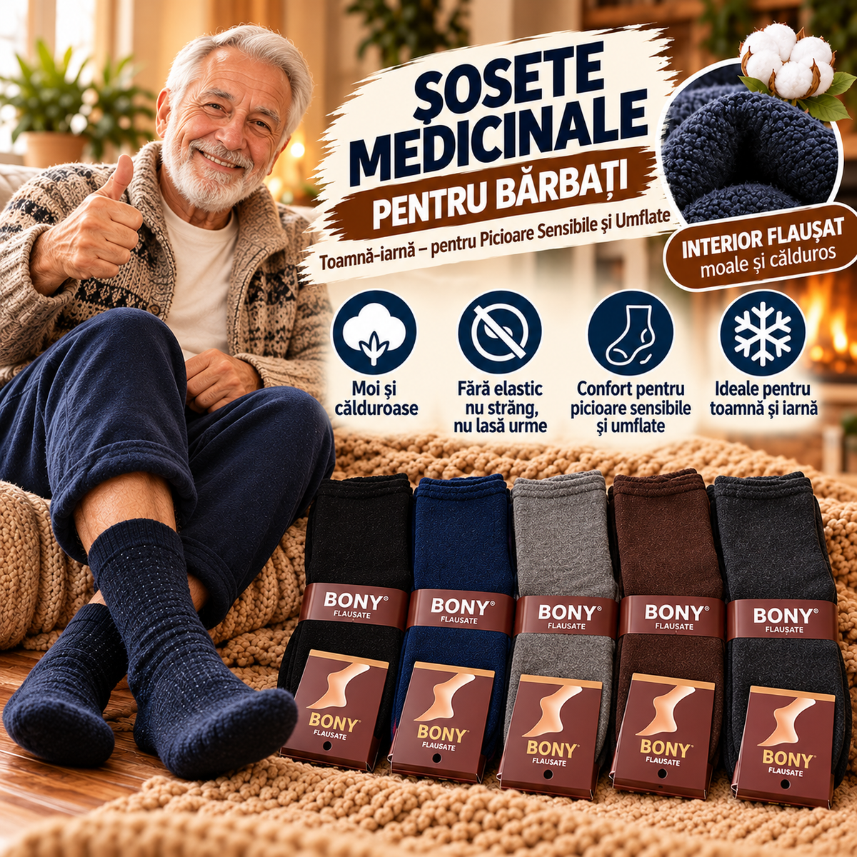 Sosete Medicinale Fără Elastic, Flaușate – Set 6 sau 10 Perechi
